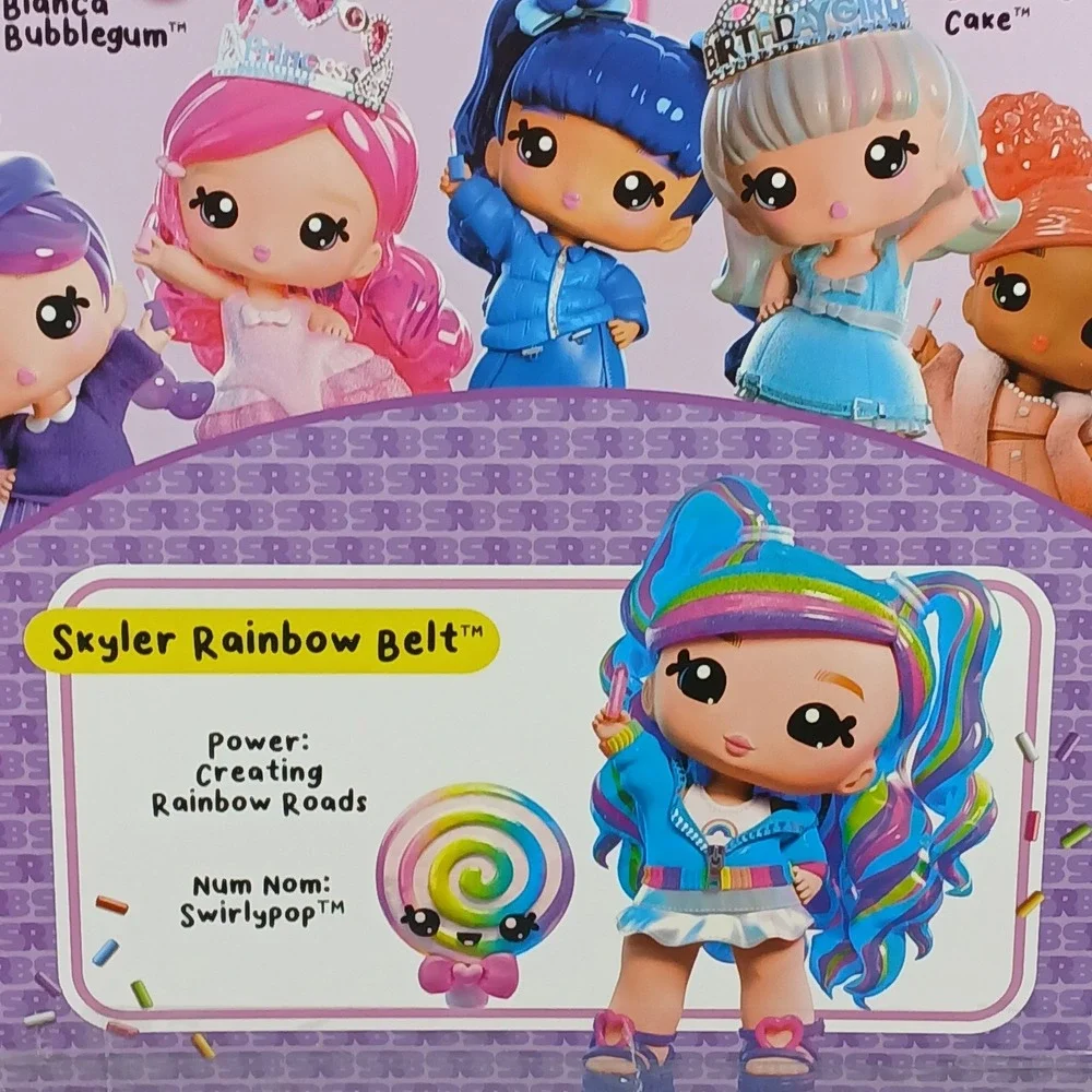 NIB Yummiland Skyler Rainbow Belt Large Doll DIY Lip Gloss Pet Swirlypop Num Nom
